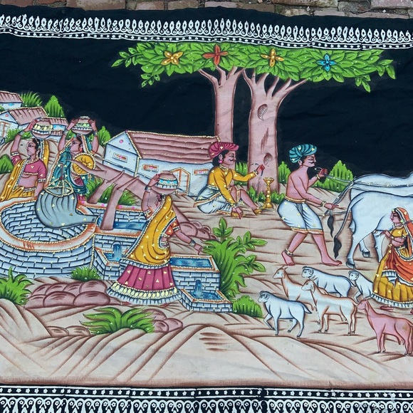 Indian tapestry painted and embellished with sequins - Picture 2 of 10